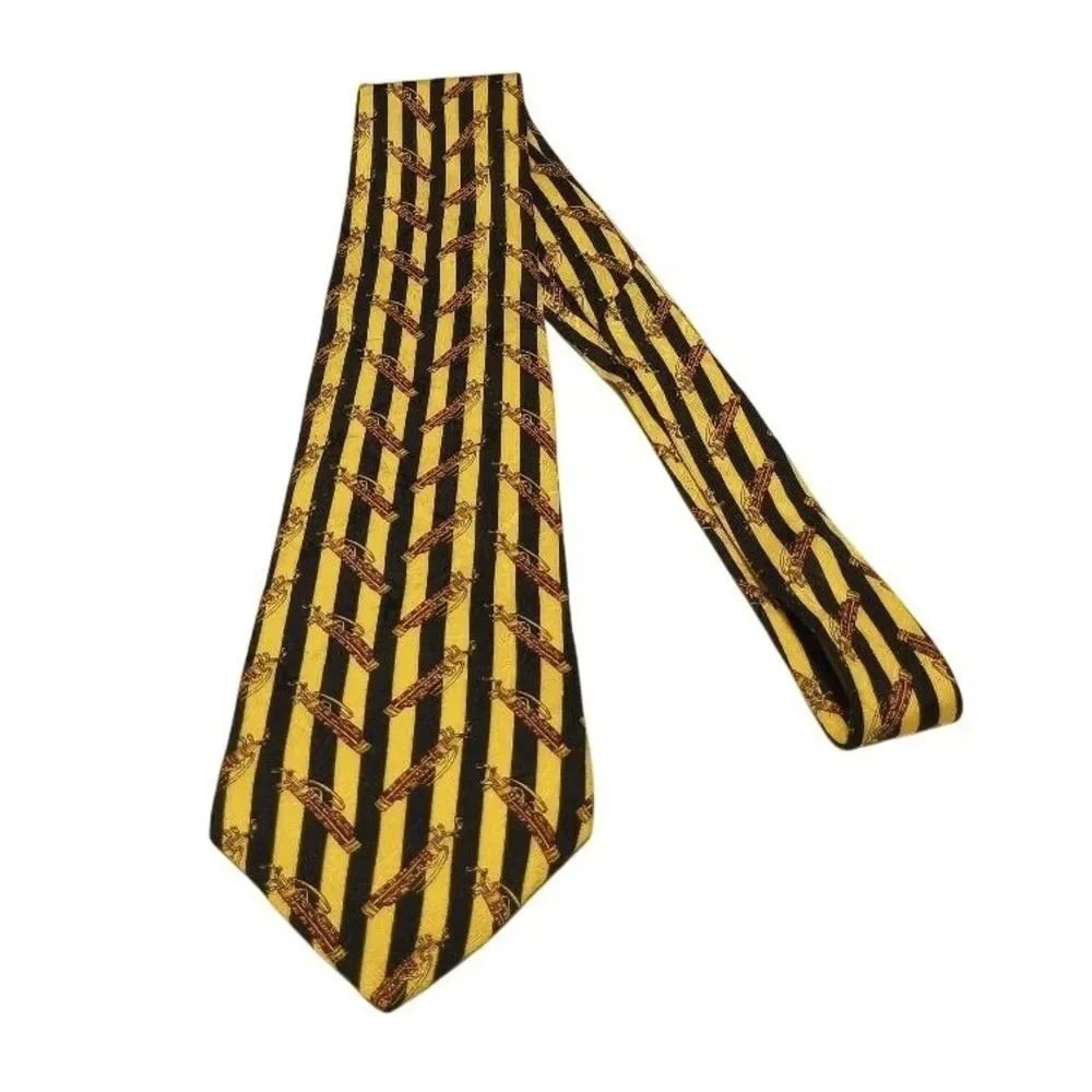Tommy Hilfiger Men's 100% Silk Tie Gold Navy Golf Bag Stripe‎ Formal